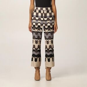 Maliparmi Italian Cropped/Flared Neo Modern Printed Pants in Neutral Tones, US 8